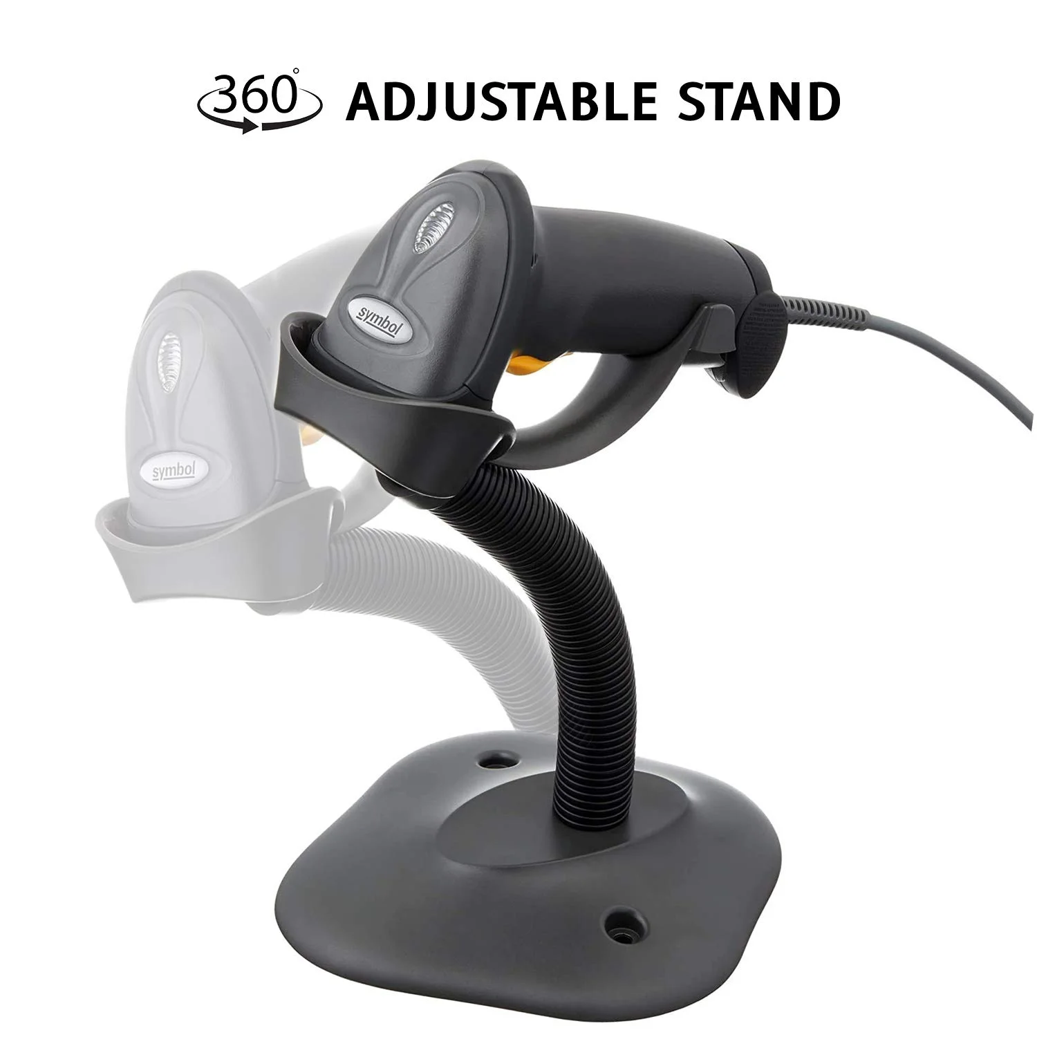Zebra KT:LS2208BLKUSB CBLSTAND Zebra Symbol LS2208 Rugged Retail, Education Handheld Barcode Scanner Kit - Cable Connectivity - Black - USB Cable Included - 100 scan/s - 431.80 mm Scan Distance - 1D - Standard Range - Laser - Linear - Single Line - USB - Stand Included - IP30