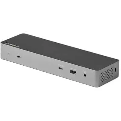 Startech.Com Thunderbolt 3 Dock USB-C /Dual 4K/96W PD StarTech.com USB Type C, Thunderbolt 3 Docking Station for Workstation - Charging Capability - 96 W - 2 Displays Supported - 4K @ 60Hz, 8K @ 30Hz - 7680 x 4320, 3840 x 2160 - 3 x USB Type-A Ports - 2 x USB Type-C Ports - USB Type-C - Network (RJ-45) - 2 x HDMI Ports - HDMI - 2 x DisplayPorts - DisplayPort - Audio Line Out - Wired - Windows 11, Windows 10, Windows 8, Mac OS X 13.0 Ventura, Mac OS X 12.0 Monterey, Mac OS X 11.0 Big Sur, Mac OS
