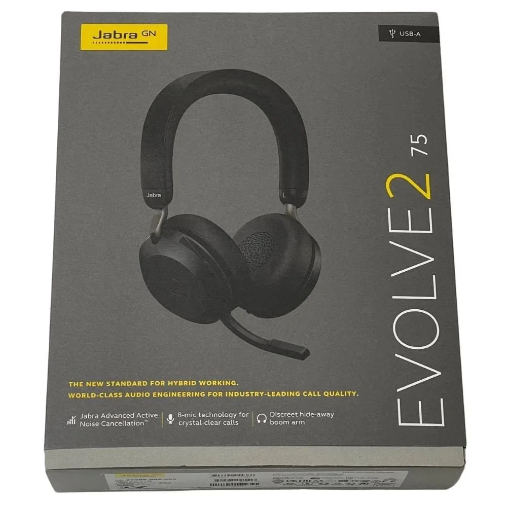 Jabra EVOLVE2 75 USB-A MS TEAMS-BLACK Jabra Evolve2 75 Wireless On-ear Stereo Headset - Black - Binaural - Ear-cup - 3000 cm - Bluetooth - 20 Hz to 20 kHz - MEMS Technology Microphone - Noise Canceling - USB Type A