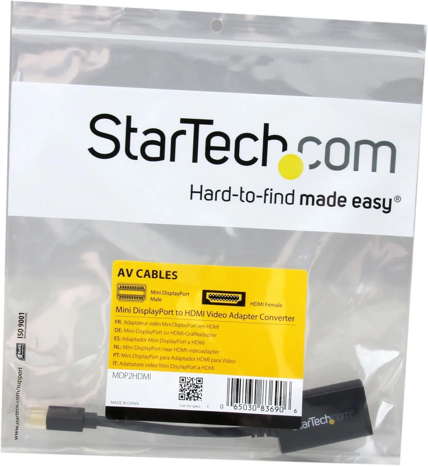 Startech.Com MINI DISPLAYPORT TO HDMI VIDEO ADAPTER StarTech.com Mini DisplayPort to HDMI Adapter, Mini DP to HDMI Video Converter for Monitor/Display, 1080p, Passive mDP 1.2 to HDMI Adapter - 1 x 20-pin Mini DisplayPort 1.2 Digital Audio/Video - Male - 1 x 19-pin HDMI 1.4 Digital Audio/Video - Female - Gold Connector - Black
