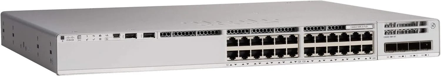 Cisco Catalyst 9200L 24-port PoE+ 4 x 1G Net Cisco Catalyst 9200 C9200L-24P-4G 24 Ports Manageable Ethernet Switch - 3 Layer Supported - Modular - 4 SFP Slots - Twisted Pair, Optical Fiber
