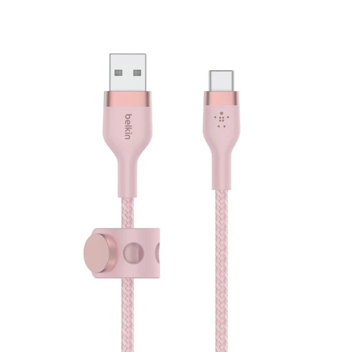 Belkin BC PF DBS USB-A to C 1M PNK Belkin BOOST↑CHARGE PRO Flex Charging Cable - 1 m - For Mobile Phone, Smartphone, Tablet, iPad, iPad Air, iPad Pro, iPad mini, iPhone - USB Type A / USB Type C - Pink