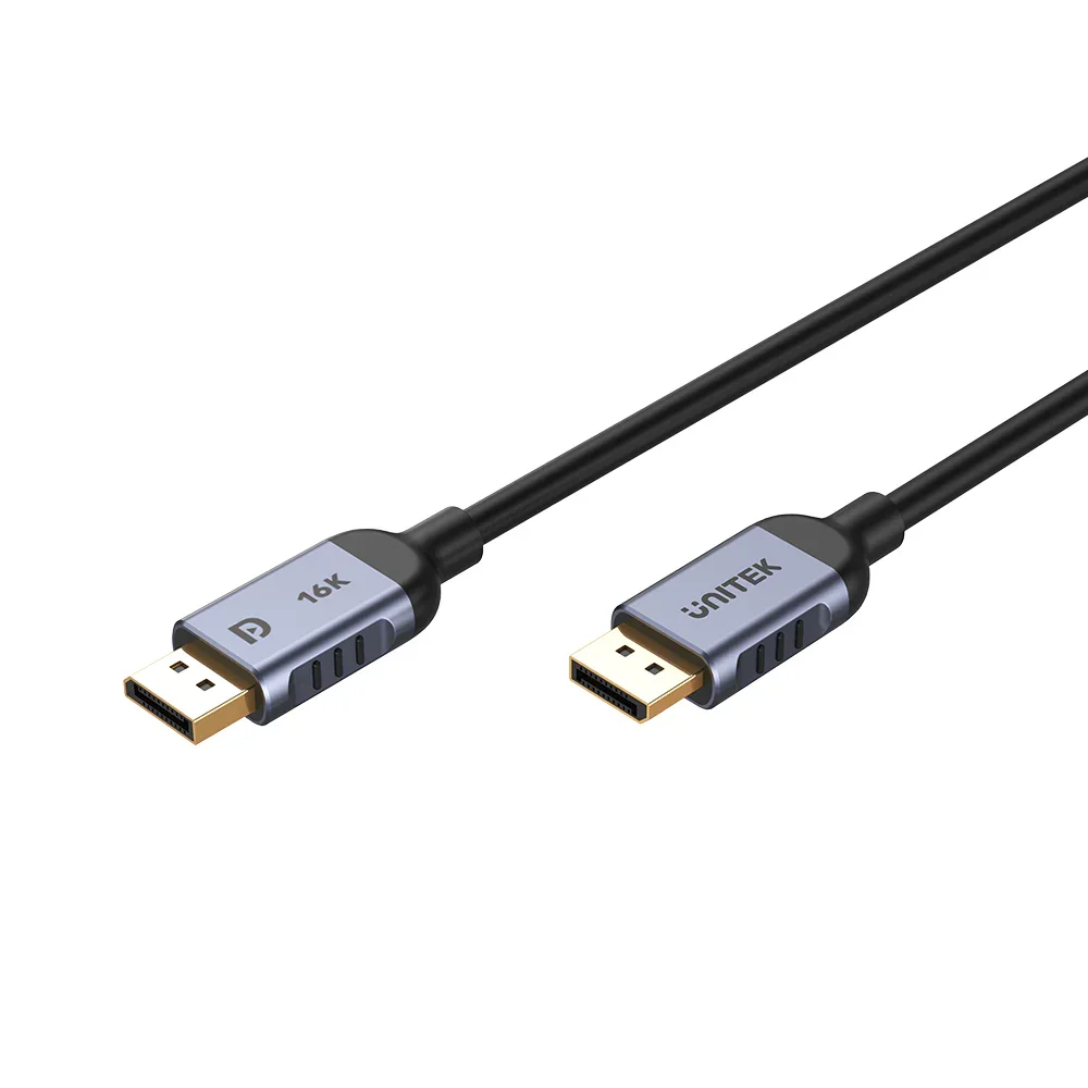 Unitek 3M DisplayPort 2.1 Cable 16K 60Hz & 8K 1 Unitek 3 m DisplayPort A/V Cable - 1 - Cable for Video Processing Equipment, Audio/Video Device, Multimedia Device - First End: 1 x DisplayPort 2.1 Digital Audio/Video - Male - Second End: 1 x DisplayPort 2.1 Digital Audio/Video - Male - 80 Gbit/s - Supports up to7680 x 4320, 3840 x 2160 - Shielding - Gold Plated Connector - Space Gray