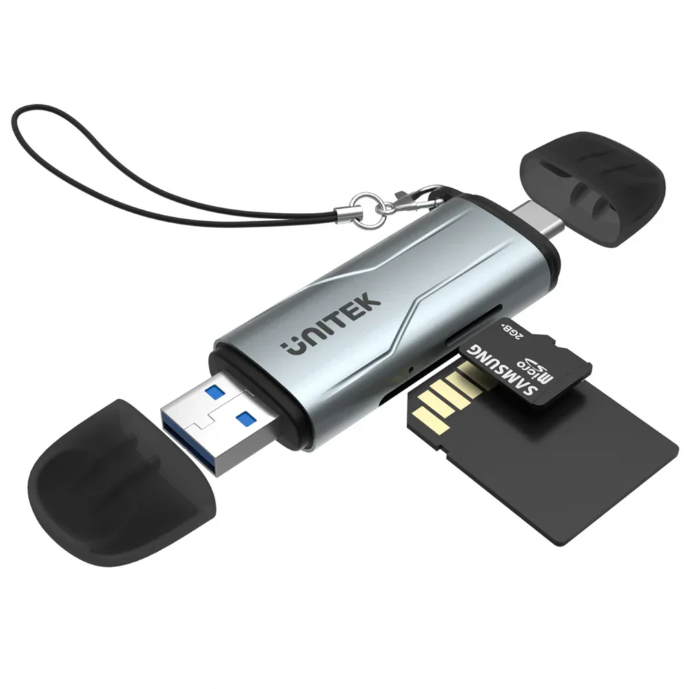 Unitek USB3.0 (USB-A & USB-C) to Micro SD/SD Ca Unitek 2 Slot(s) Flash Drive/Flash Card Reader - USB 3.0 Type A, USB 3.0 Type C - 1 - 5 GB/s - microSD, SD, microSDHC, SDXC, SDHC - 2 Total Number of USB Ports - 1 Number of USB 3.0 Ports