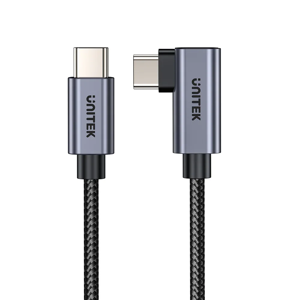 Unitek 3M 90 deg L-Shape USB-C Male to Male PD Unitek 3 m USB-C Data Transfer Cable - 1 - Cable for Notebook, Smartphone, MacBook Pro, iPhone, MacBook - First End: 1 x USB 3.0 Type C - Male - Second End: 1 x USB 3.0 Type C - Male - 480 Mbit/s - Black view 2
