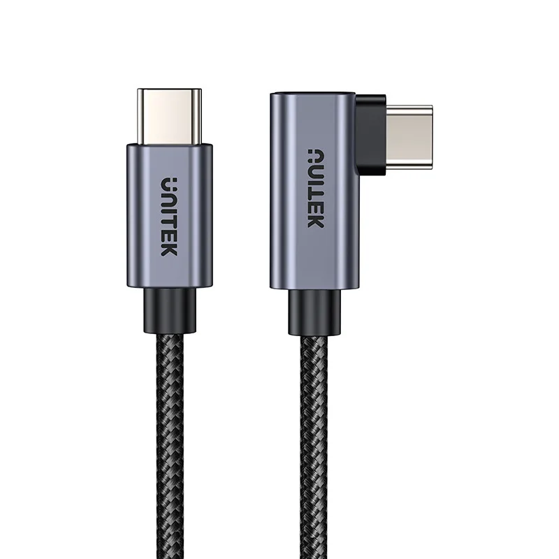 Unitek 3M 90 deg L-Shape USB-C Male to Male PD Unitek 3 m USB-C Data Transfer Cable - 1 - Cable for Notebook, Smartphone, MacBook Pro, iPhone, MacBook - First End: 1 x USB 3.0 Type C - Male - Second End: 1 x USB 3.0 Type C - Male - 480 Mbit/s - Black