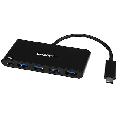 Startech.Com 4 PORT USB C HUB W/ PD - C TO A USB 3.0 StarTech.com USB Hub - USB Type C - External - Black - 4 Total USB Port(s) - 4 USB 3.0 Port(s) - PC, Mac