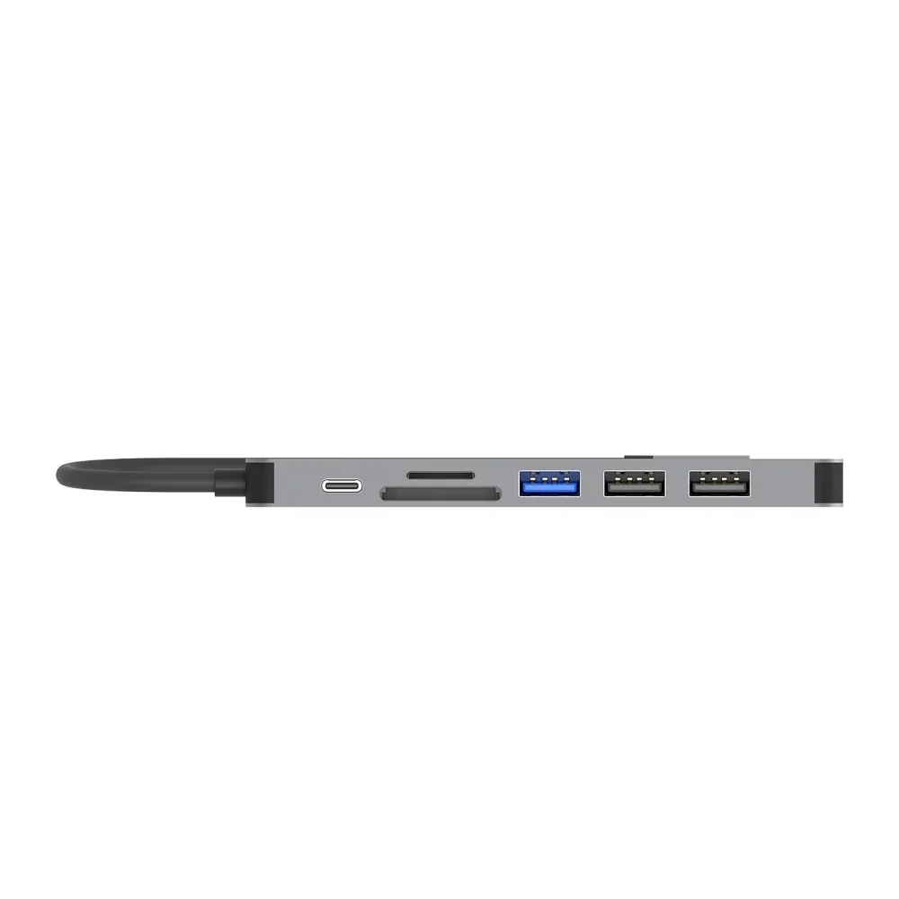 Unitek 7-in-1 USB-C Hub (USB3.0 + 2xUSB2.0 + HD Unitek uHUB USB Type C Docking Station for Card Reader, Desktop PC, Monitor - Charging Capability - Memory Card Reader - SD - Space Gray - 4K @30Hz, 4K UHD, 4K - 3840 x 2160 - 4 x USB Ports - 2 x USB 2.0 - 3 x USB Type-A Ports - USB Type-A - 1 x USB Type-C Ports - USB Type-C - 1 x HDMI Ports - HDMI - Wired - Windows, macOS, iPadOS - 100W USB Power Delivery view 3