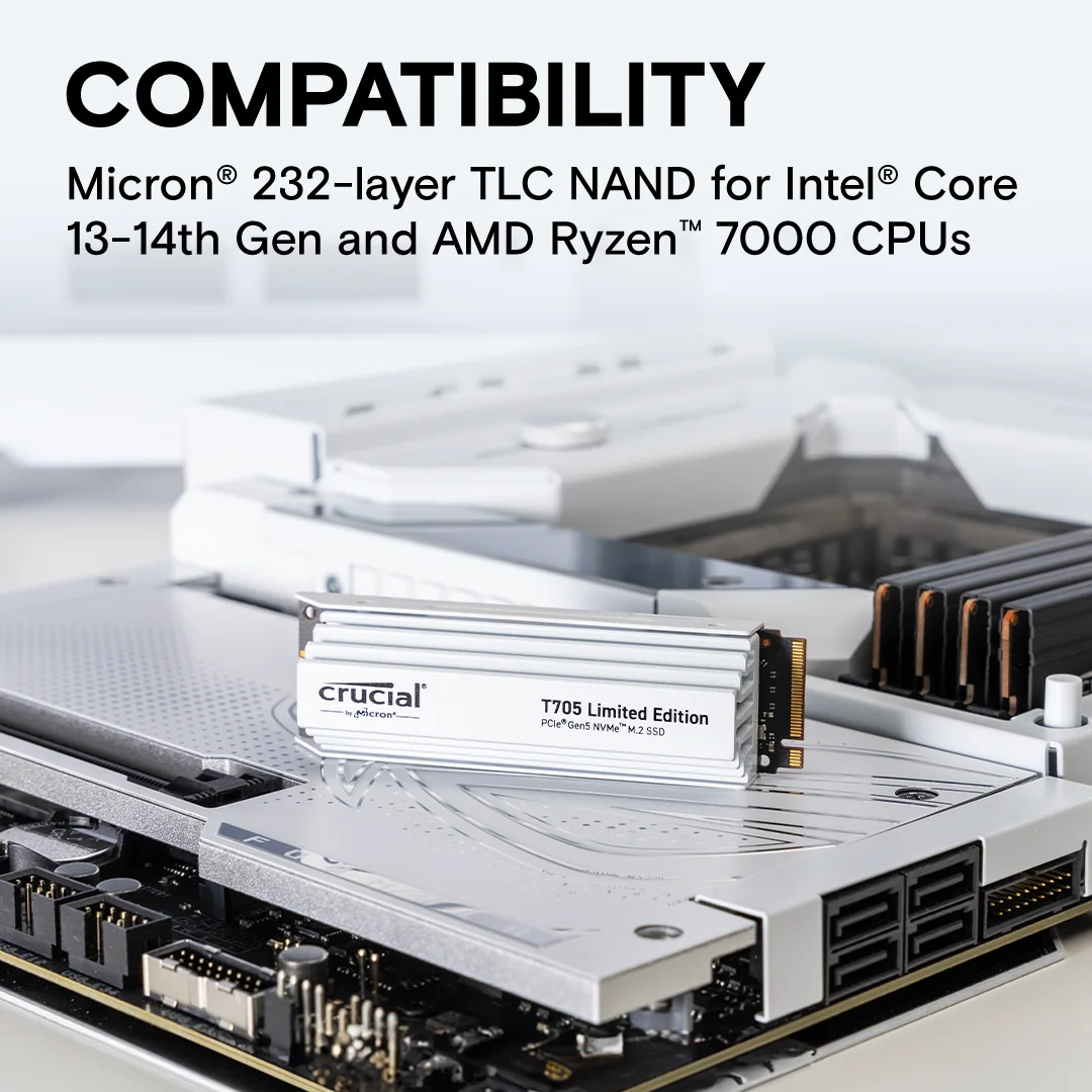 Crucial CT2000T705SSD5A Crucial® T705 2TB PCIe Gen5 NVMe M.2 SSD with limited edition white heatsink view 4