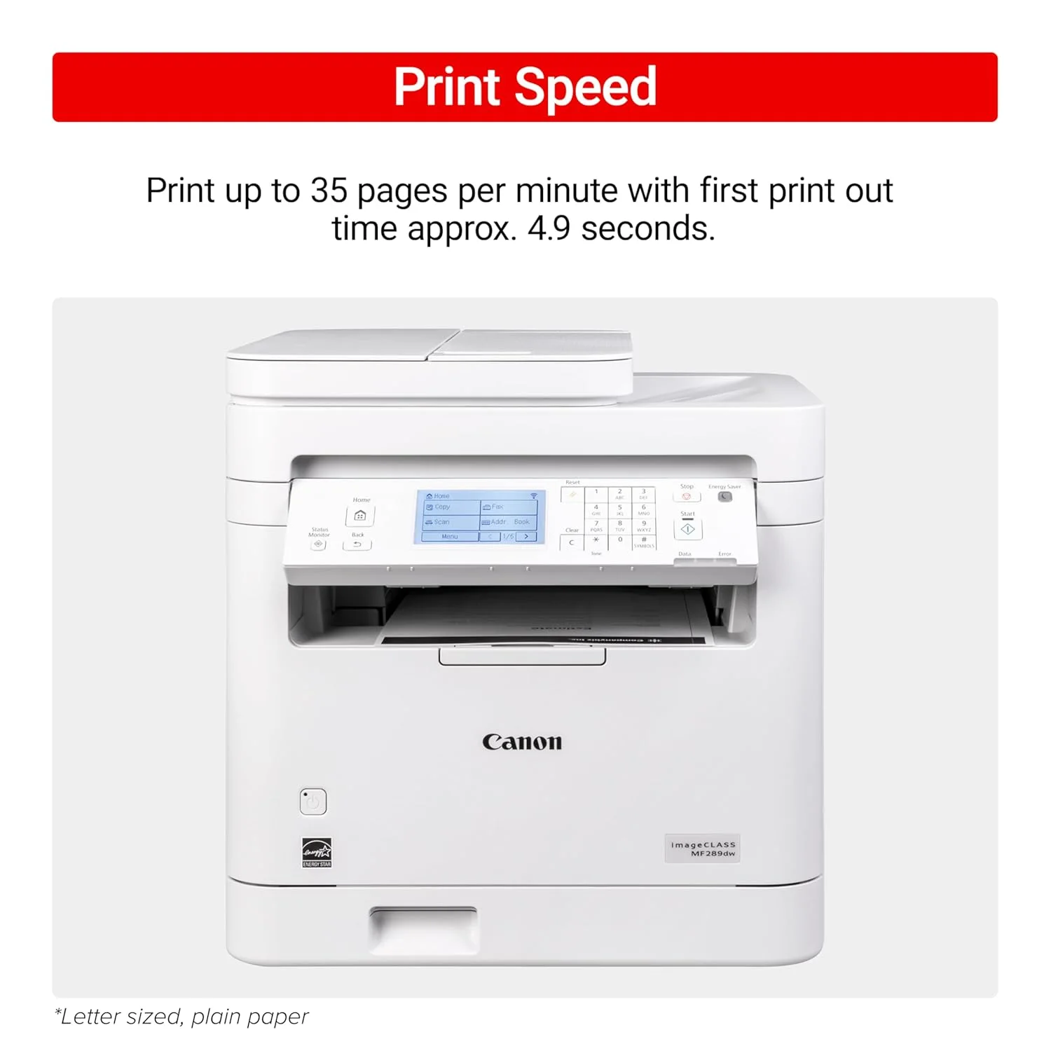 Canon 6354C003AA Canon imageCLASS MF289dw Mono Laser Printer with Fax (Wired High-Speed Ethernet, Wi-Fi, USB, Direct Connection, 6‑Line LCD Touchscreen, New Model) view 3