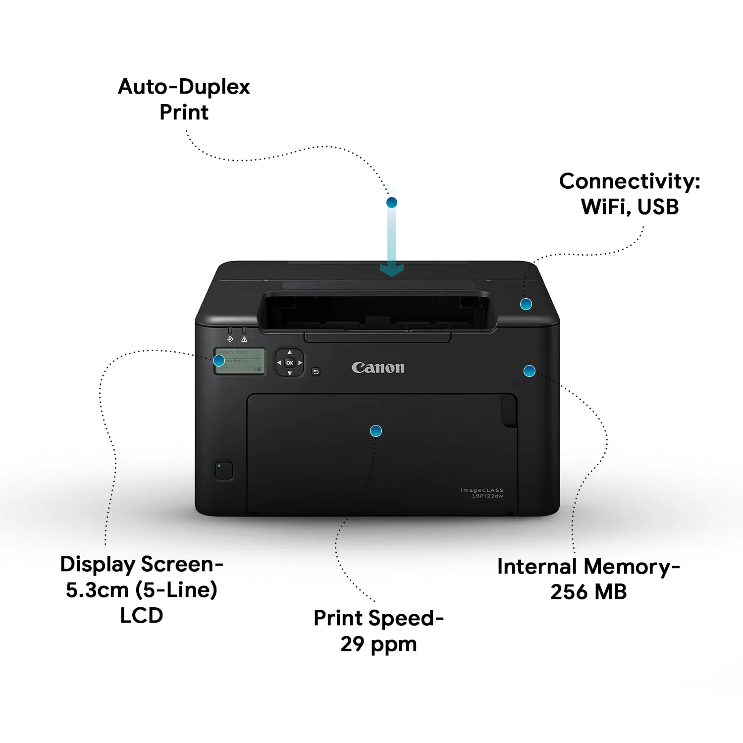 Canon 5620C003AA Canon imageCLASS LBP122dw ASA Mono Laser Printer (Ethernet & Wireless) view 2