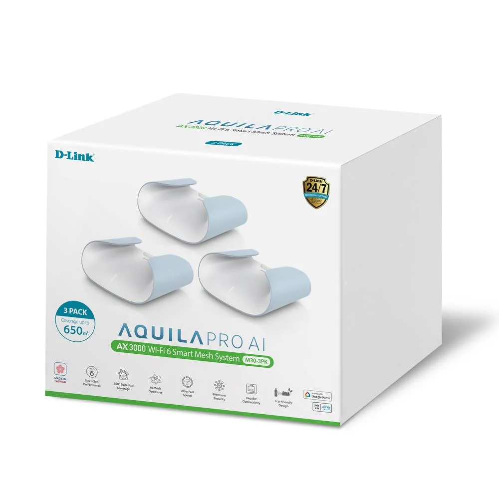 D-Link M30 (3P) AX3000 Wi-Fi 6 Smart Mesh Router (3 Pack)