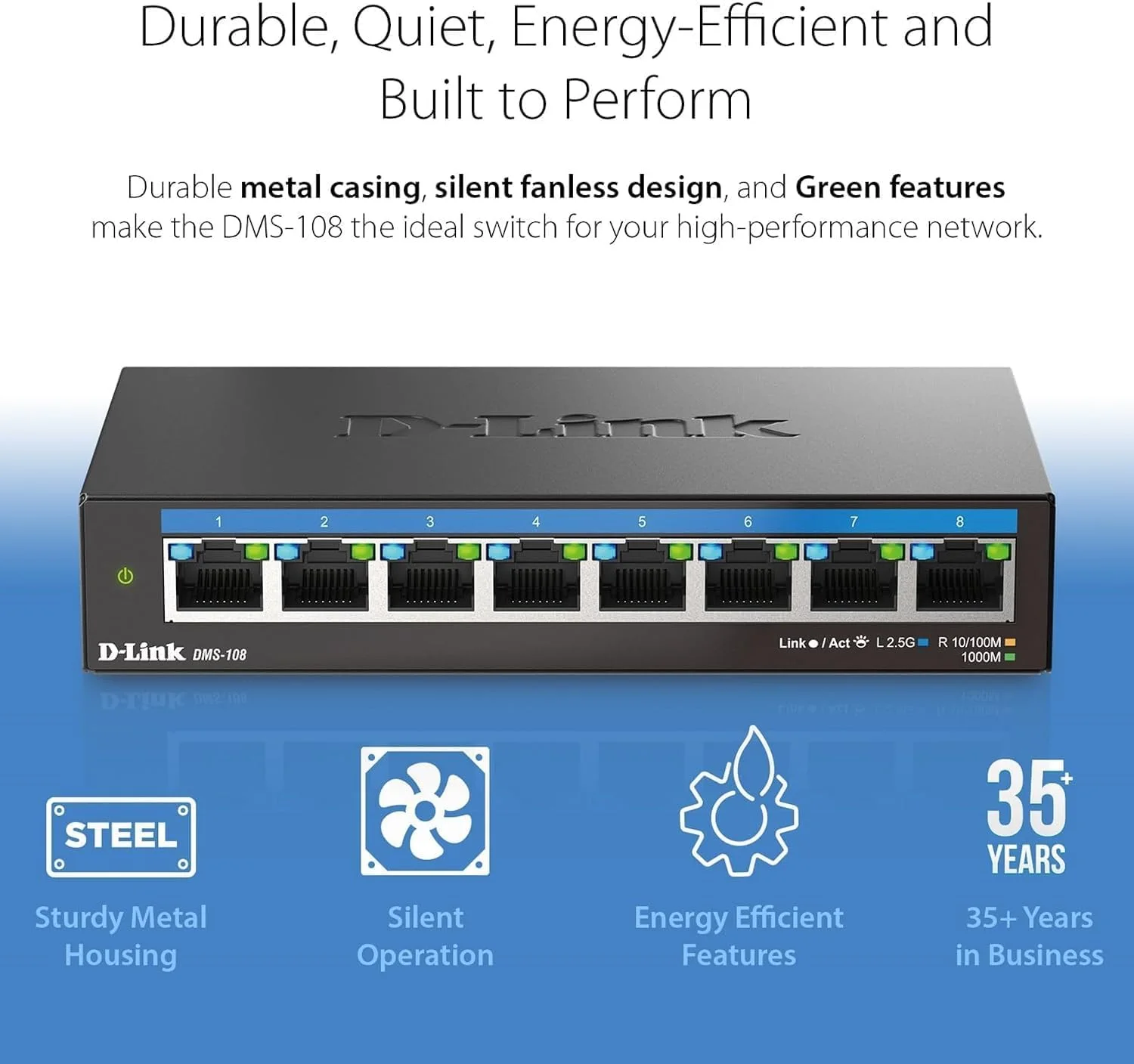 D-Link DMS-108 8-Port 2.5G Multi-Gigabit Desktop Switch view 2