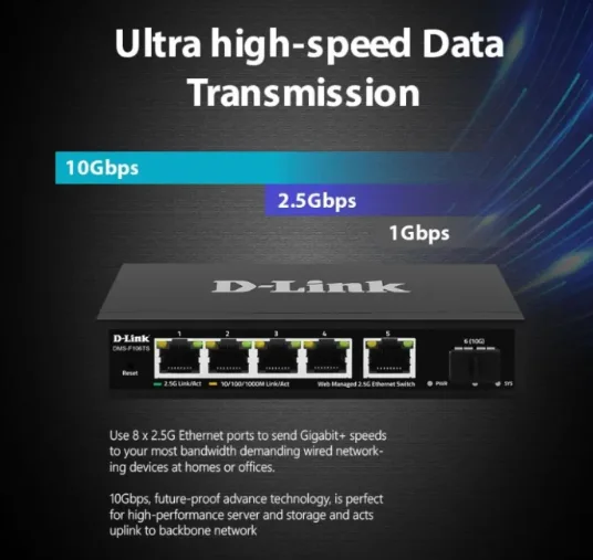 D-LINK DMS-F106TS 5-port 2.5G with 1-Port SFP+ Web Management Desktop Switch view 4