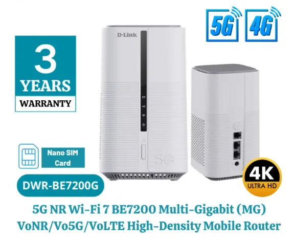 D-LINK DWR-BE7200G 5G NR Wi-Fi 7 BE7200 Multi-Gigabit (MG) VoLTE High-Density Mobile Router