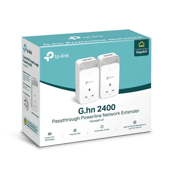 TP-Link PG2400P Kit TP-Link PX20 G.hn Powerline Adapter Kit (Gigabit Ports, Extra Power Socket, Power Saving Mode)