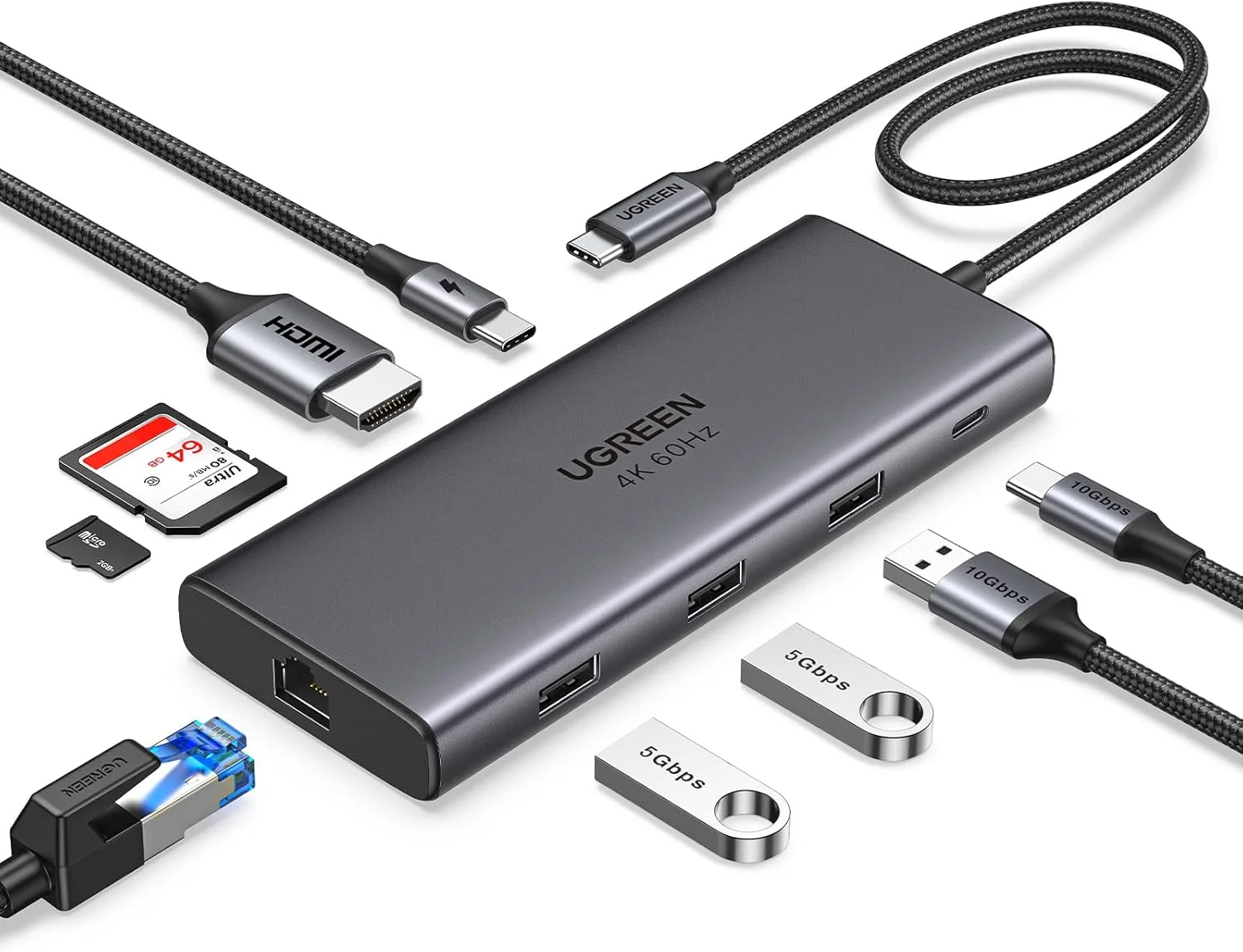 UGREEN 15532 UGREEN Revodok Pro 109 9-in-1 USB-C Hub (HDMI 4K@60Hz, 100W PD, RJ45, USB 3.2/2.0, SD/TF)