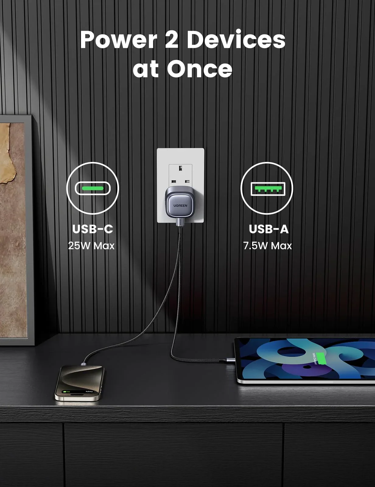 UGREEN 15540 Nexode CD350 35W PD GaN Charger (1C1A) with Foldable Pins view 2