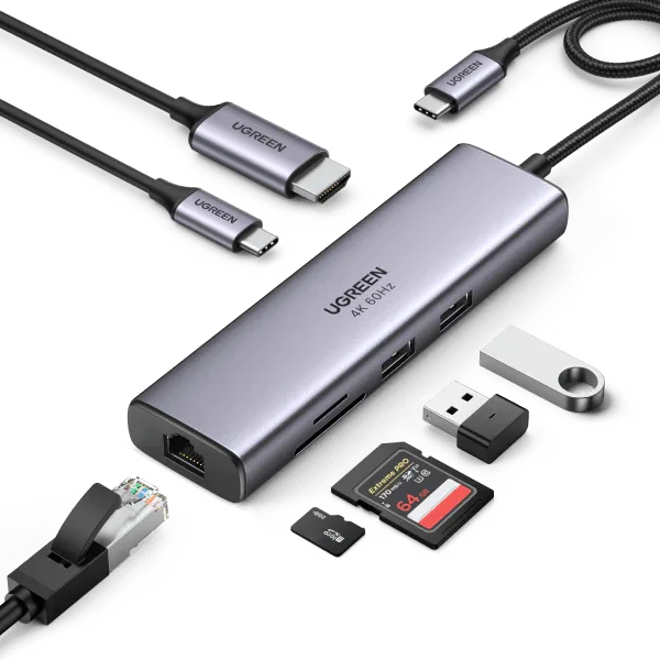 UGREEN 45521 UGREEN 45521 7-in-1 USB-C Hub (HDMI 4K@60Hz, 100W PD, USB 3.2, SD/TF)