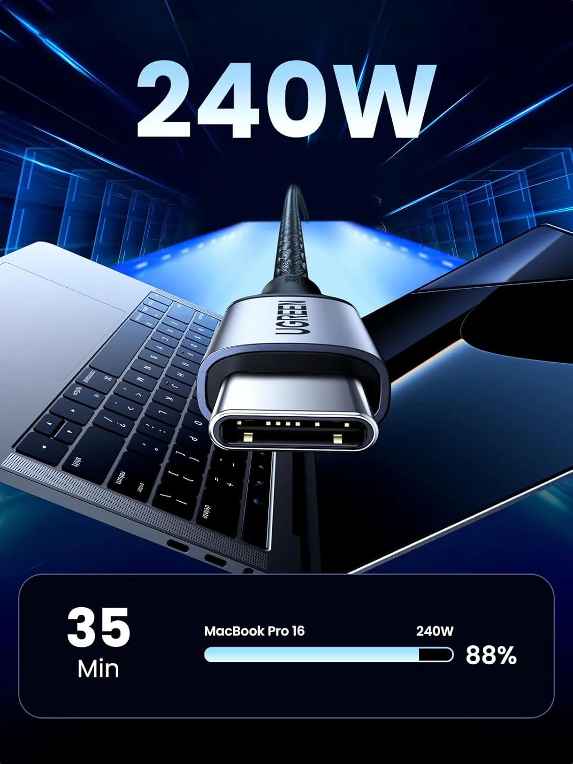 UGREEN 65907 UGREEN L532_65907 240W USB-C to USB-C PD Fast Charging Cable, 1m (Aluminium connector) view 2