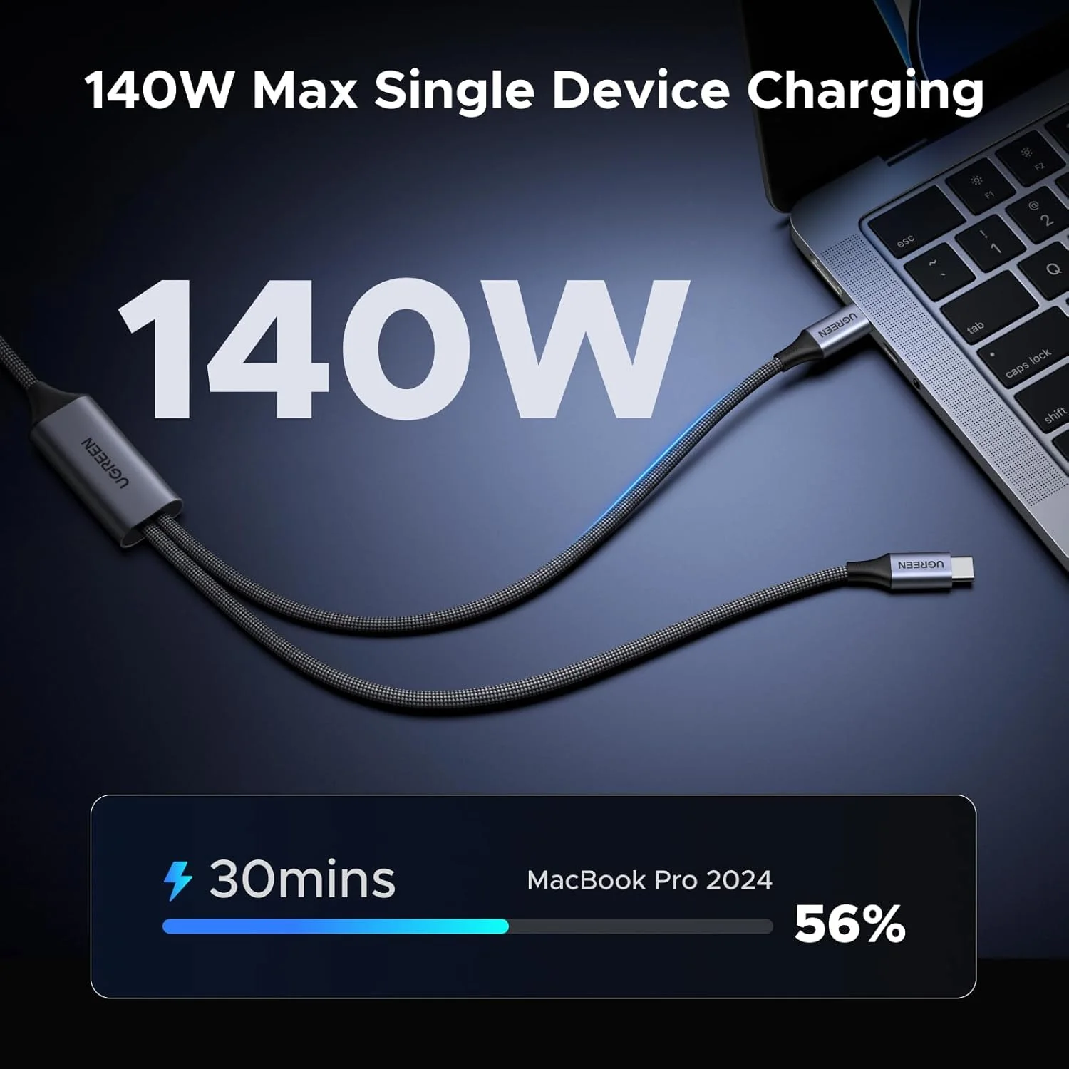 UGREEN 75733 Ugreen L533_75733 USB-C to USB-C 140W Cable 1 to 2 cable, 2m view 2