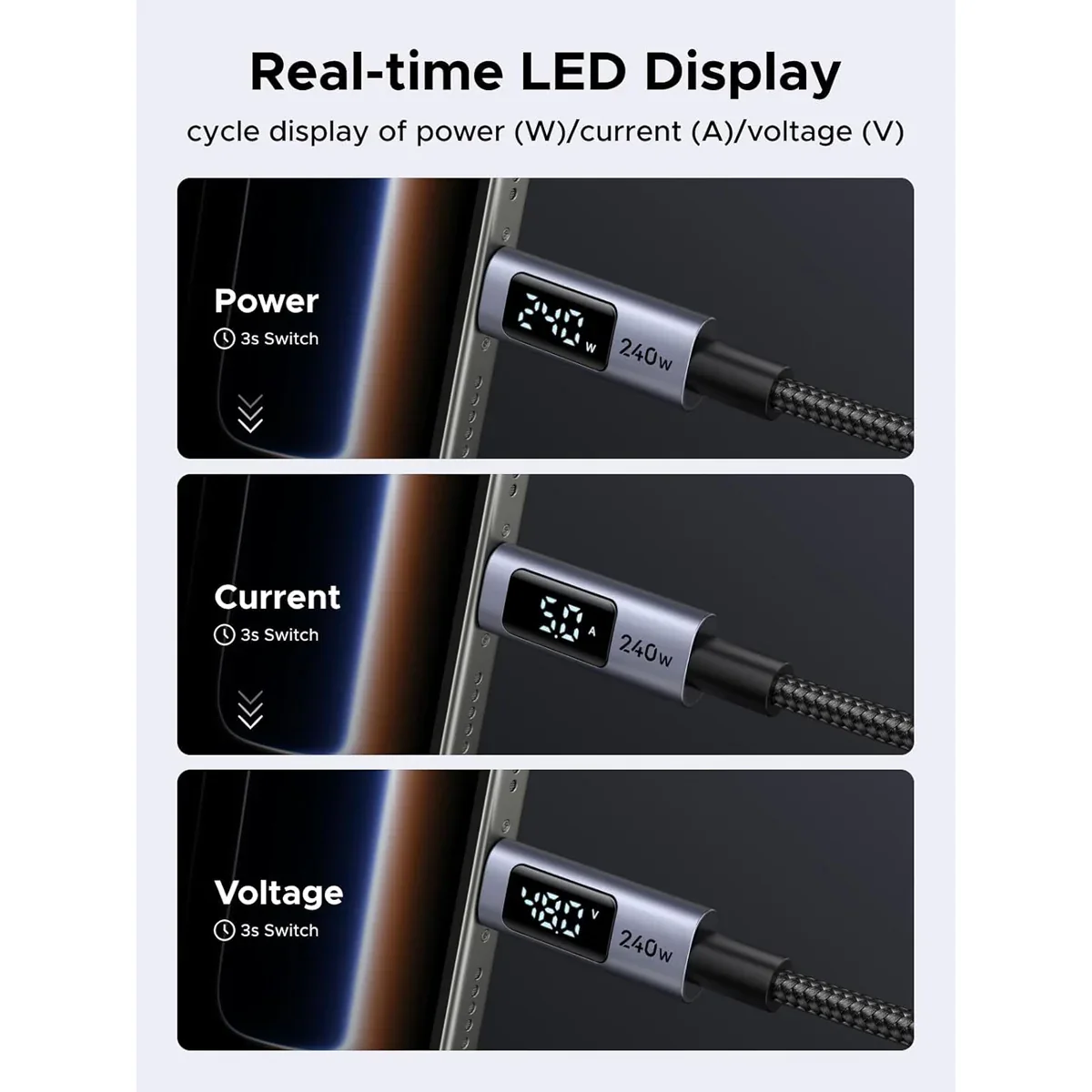 UGREEN 65866 UGREEN L530_65866 240W USB-C to USB-C PD Fast Charging Cable, 1m with Display view 2
