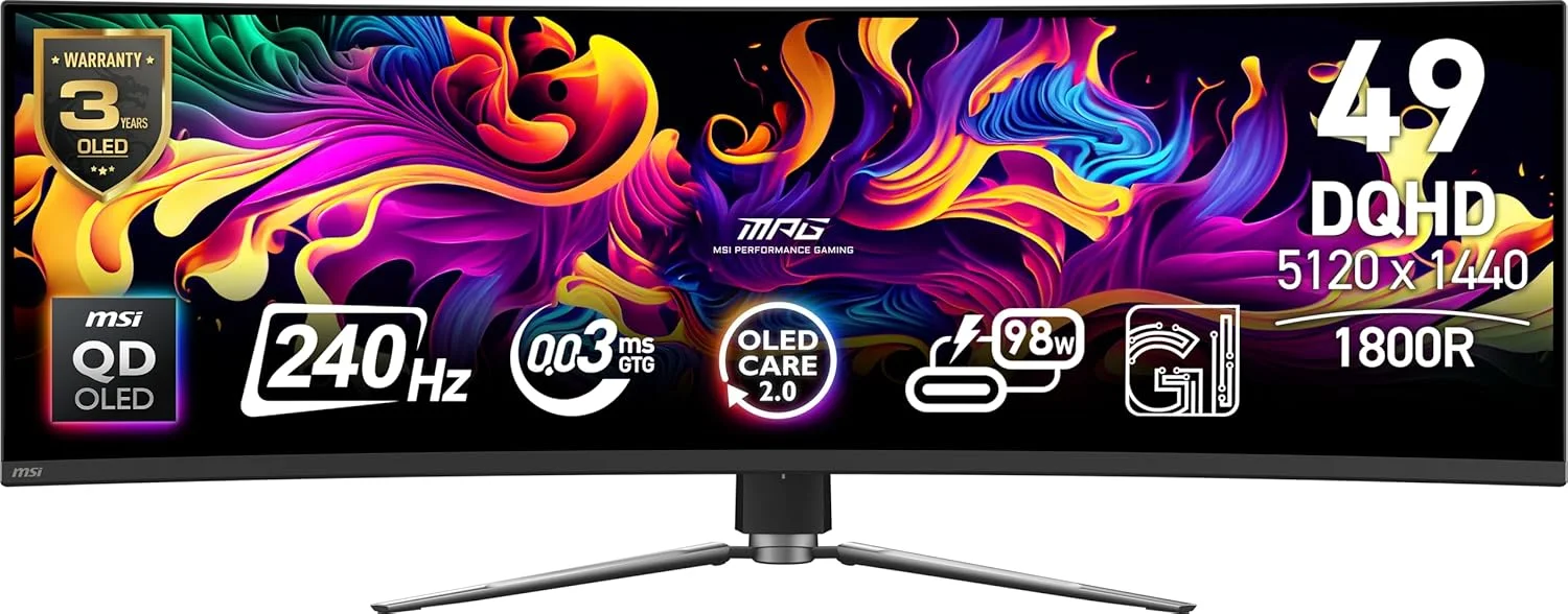 MSI MPG 491CQPX QD-OLED 49″ DQHD 240Hz Curved Gaming Monitor