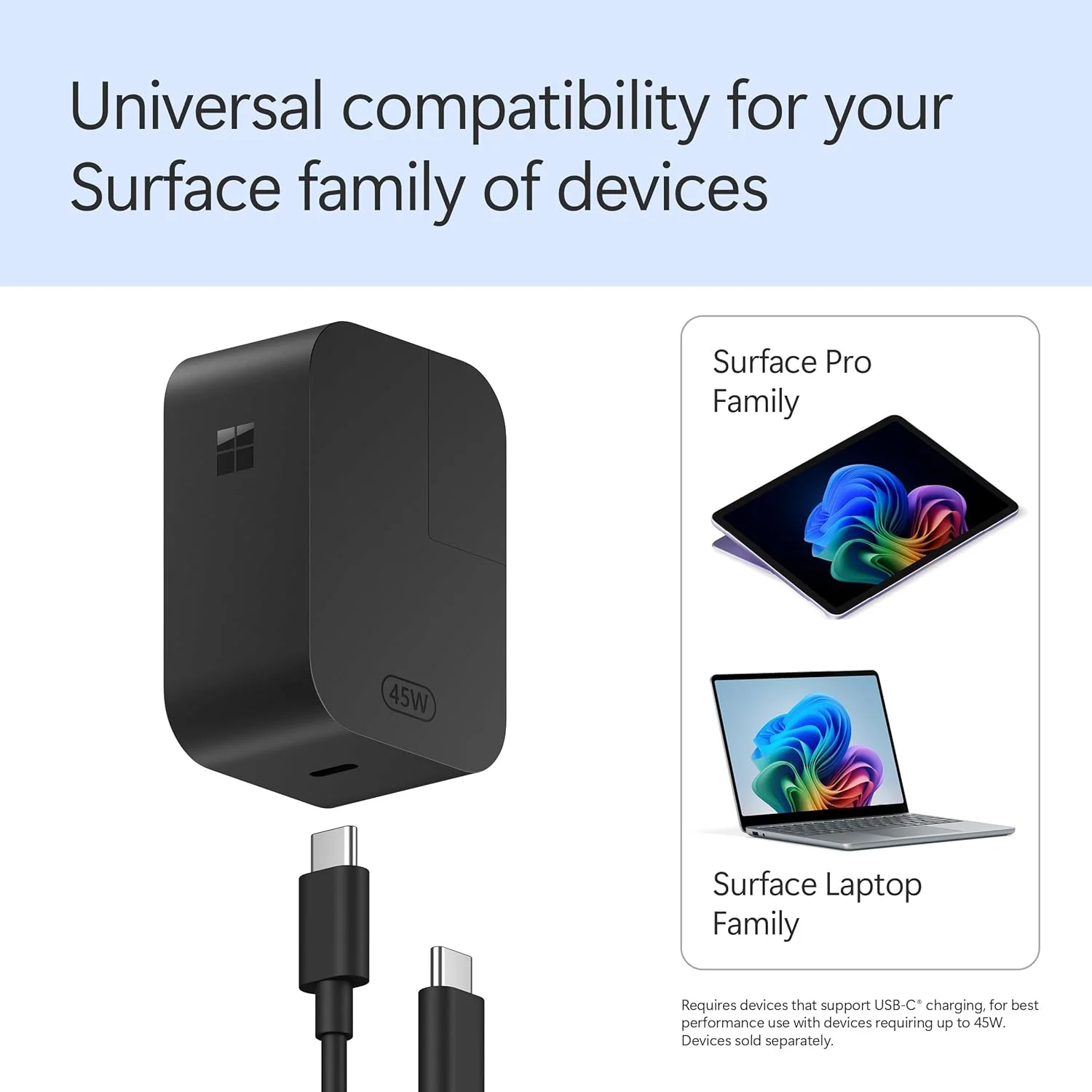 Microsoft Srfc 45WUSB-C WChrgr CM Black Microsoft Surface 45 W AC Adapter - Universal Adapter - 1 USB Type-C - For USB Type C Device, Notebook, Tablet - 5 V, 9 V, 15 V, 20 V Output - 3 A view 4