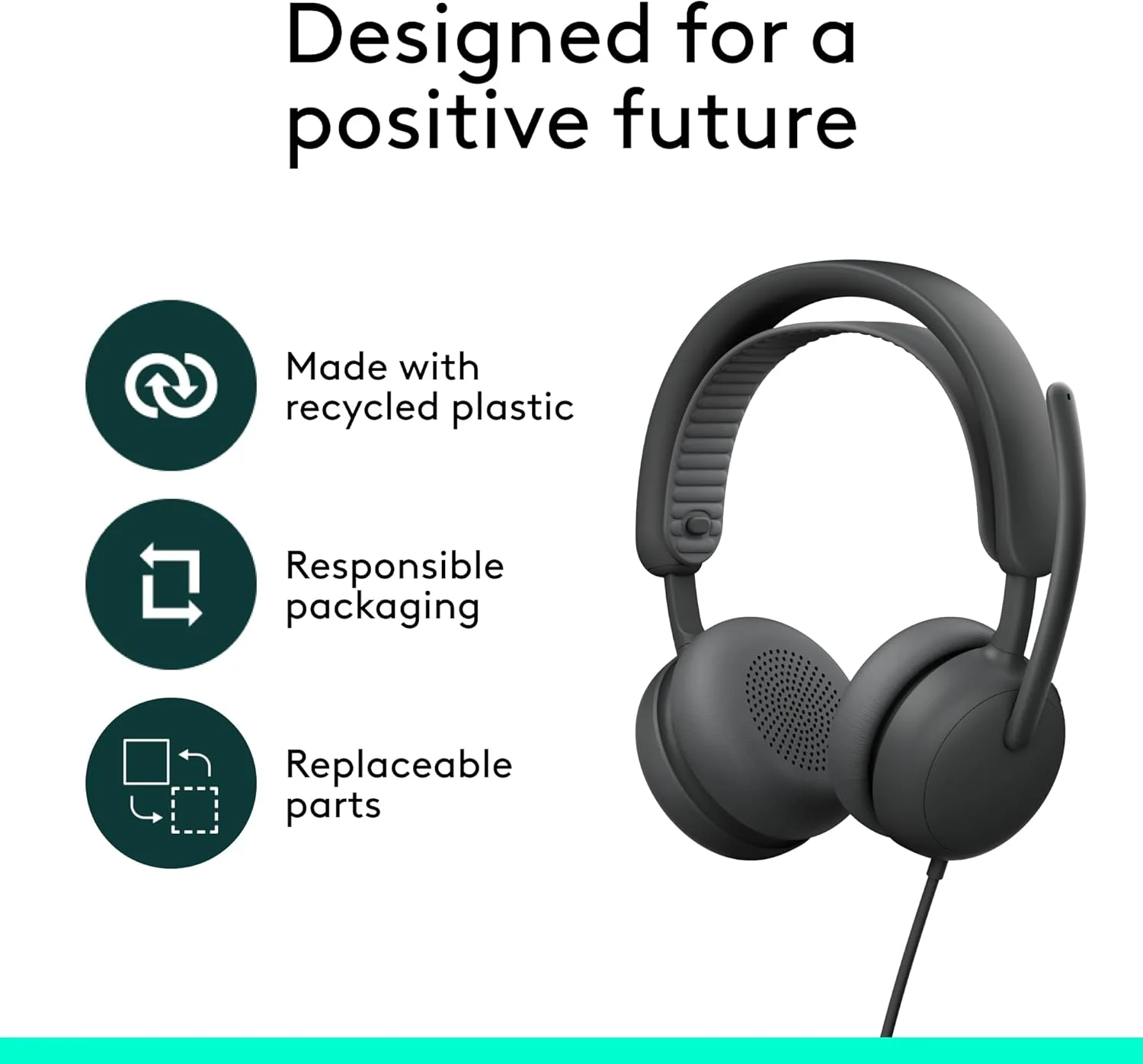 Logitech Zone Wired 2 -TEAMS Logitech Zone Wired 2 Wired Over-the-head, On-ear Stereo Headset - Graphite - Microsoft Teams Certification - Binaural - Circumaural - 190 cm Cable - Noise Cancelling Microphone - Noise Canceling - USB Type C, USB Type A view 3