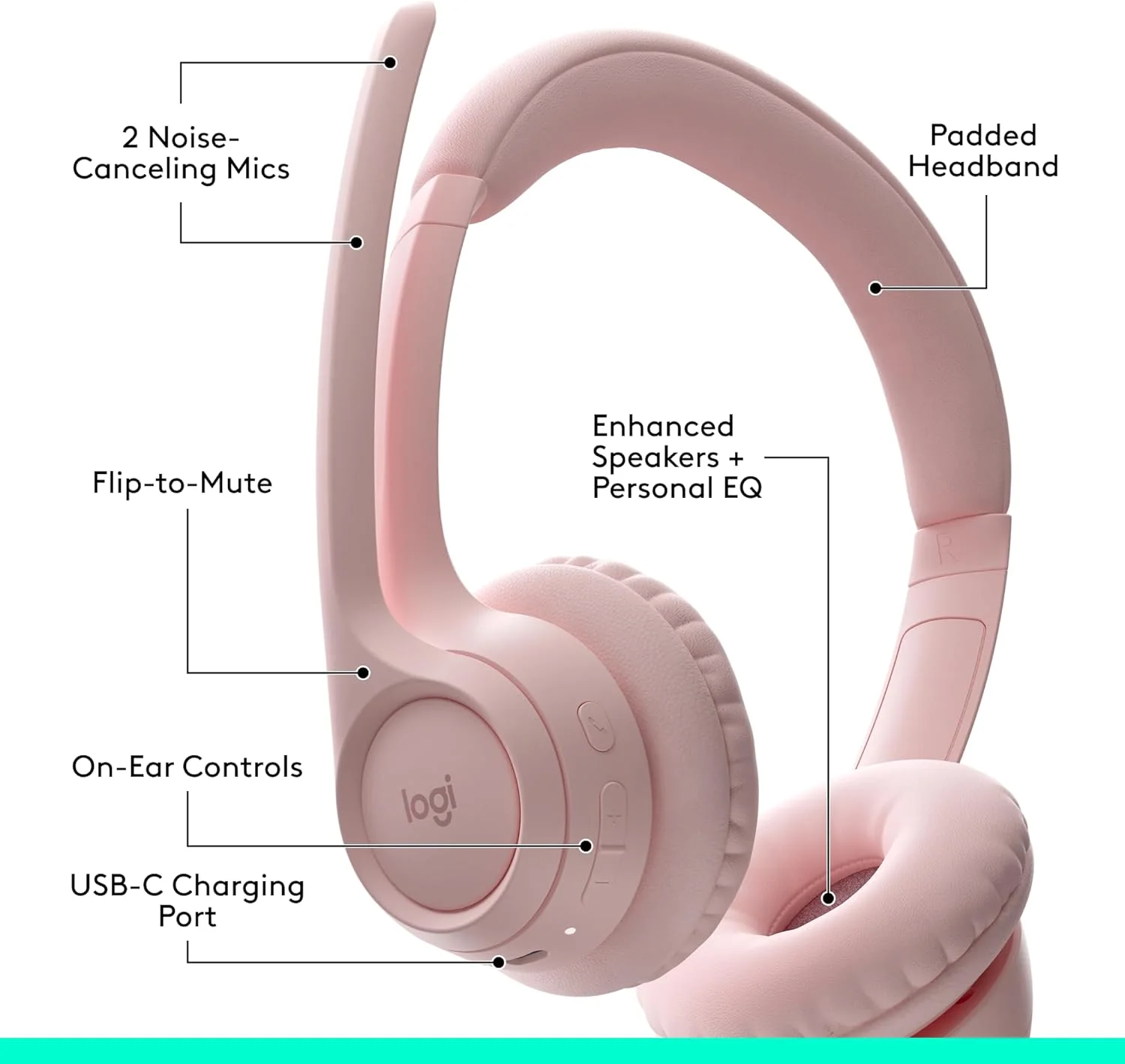 Logitech 981-001413 Logitech Zone 300 Wireless Bluetooth Headset - Rose view 2