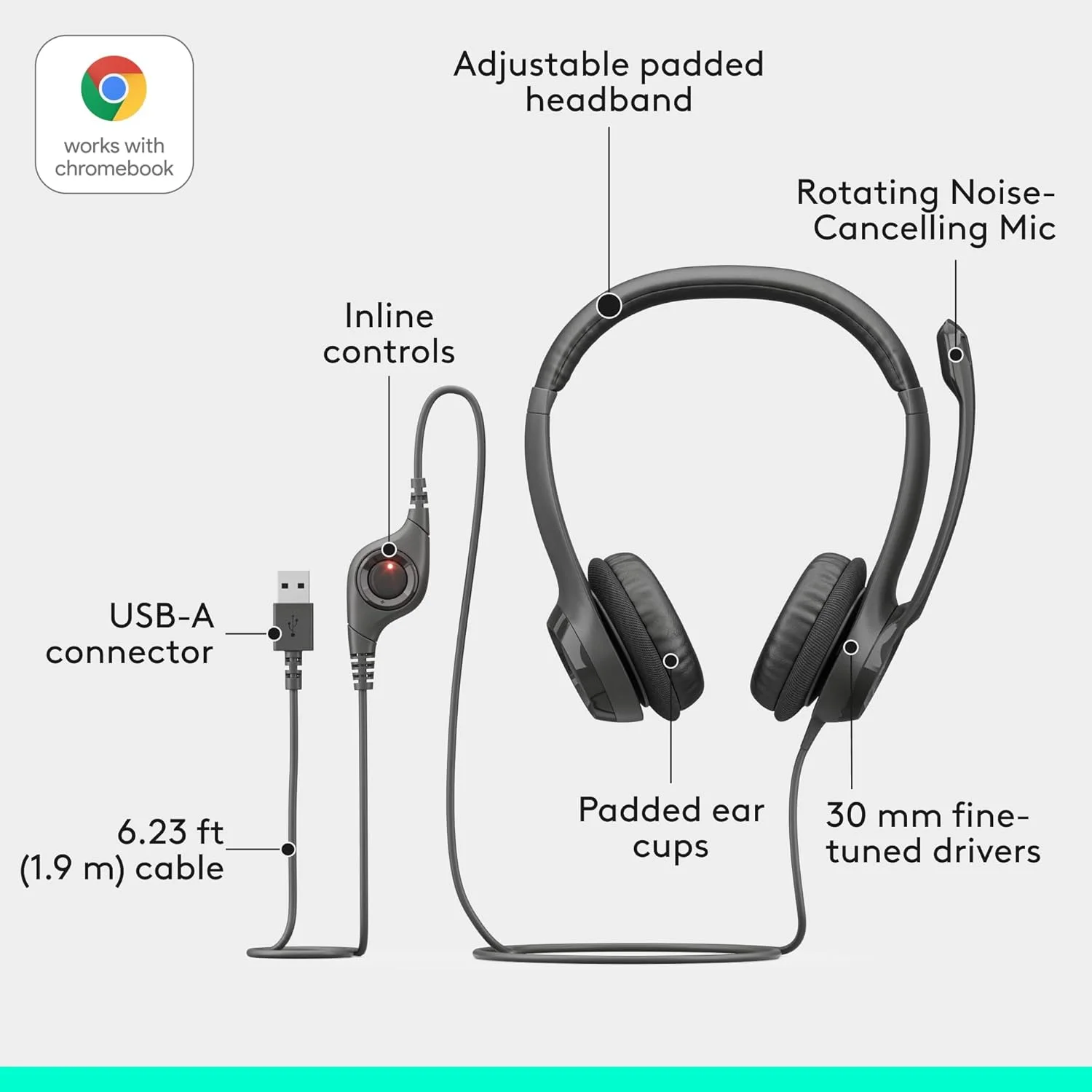 Logitech 981-001577 Logitech H390 Type C Headset with Controller - Graphite