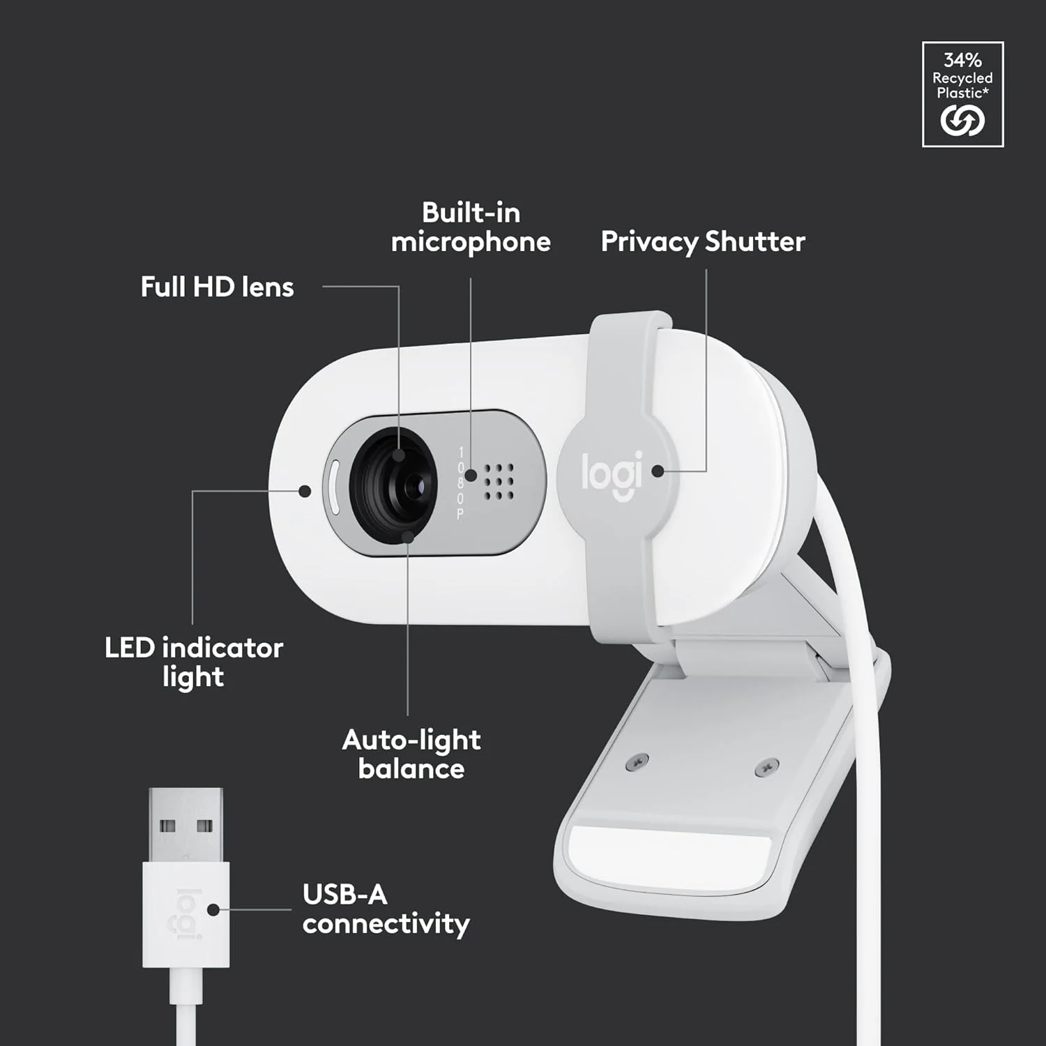 Logitech 960-001618 Logitech BRIO 100 Full HD Webcam - Off White