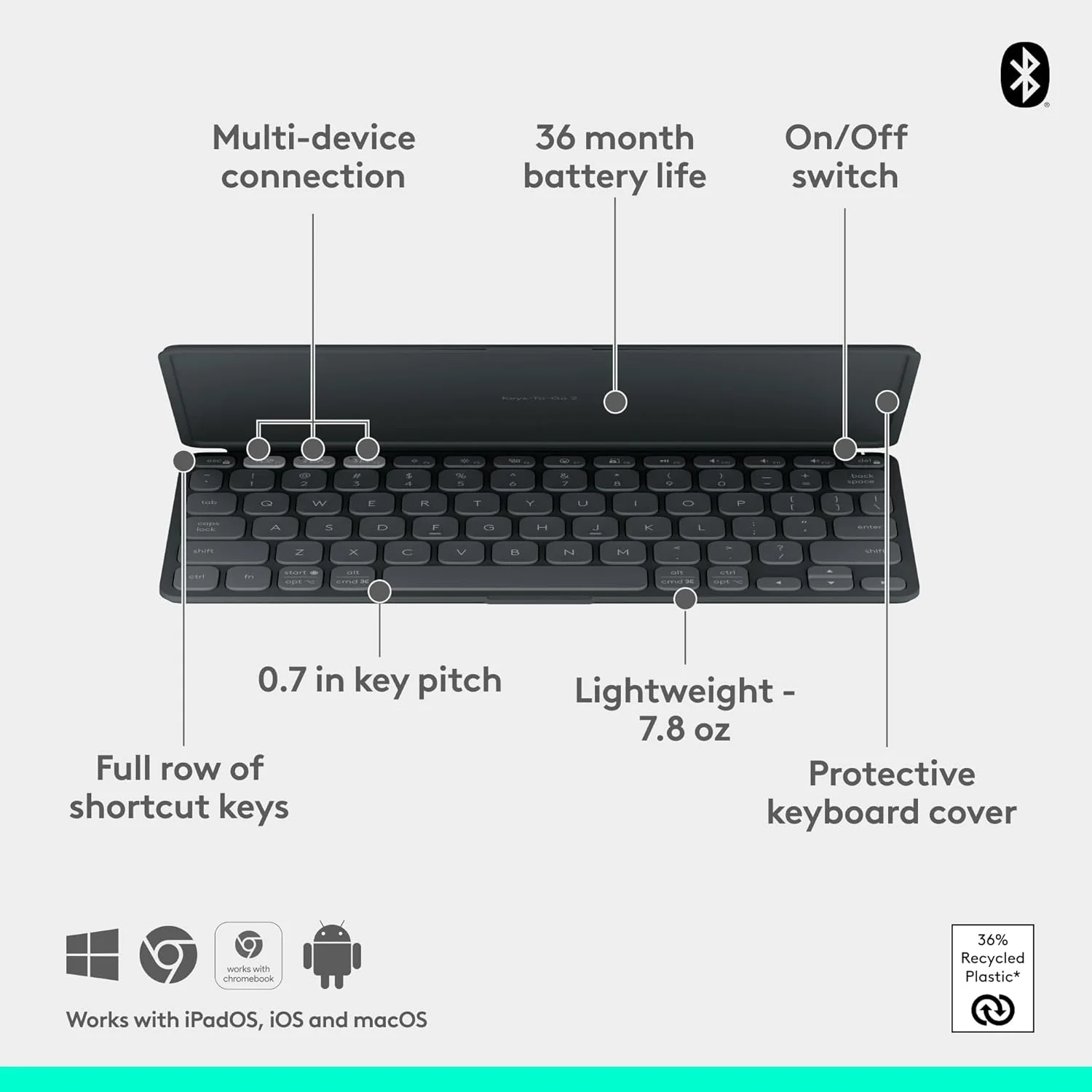 Logitech 920-012916 Logitech Keys To Go 2 - Universal - Graphite