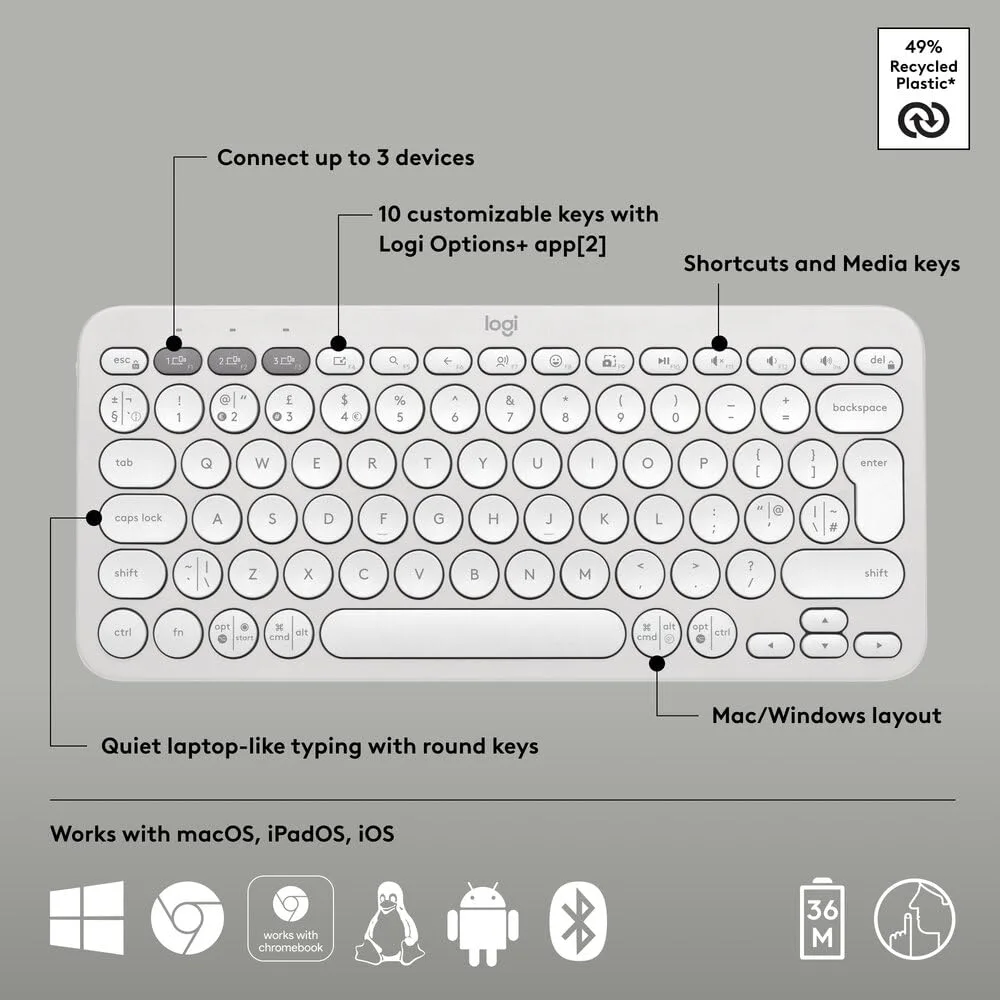 Logitech 920-011754 Logitech K380s Pebble Keys 2 - Tonal White