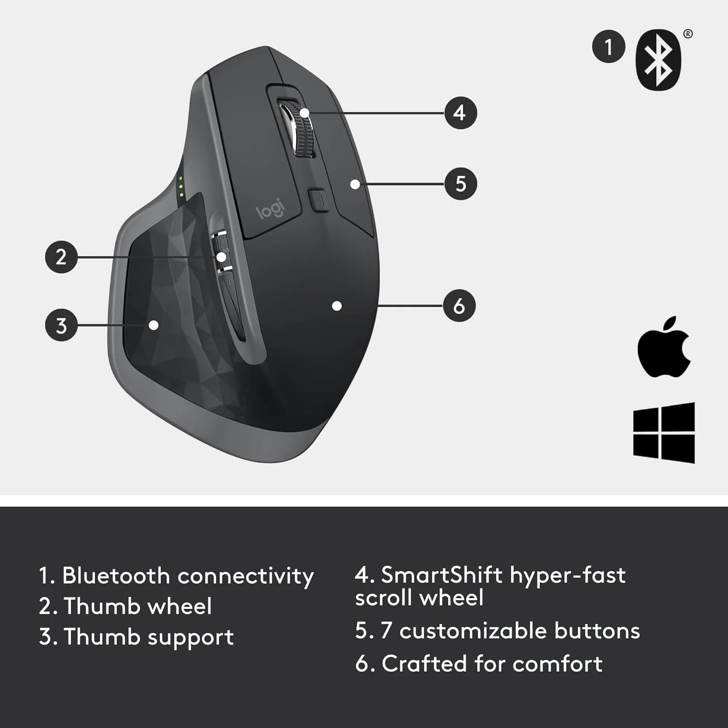 Logitech 910-007221 Logitech MX Master 2S Wireless Mouse - Bluetooth Version view 3