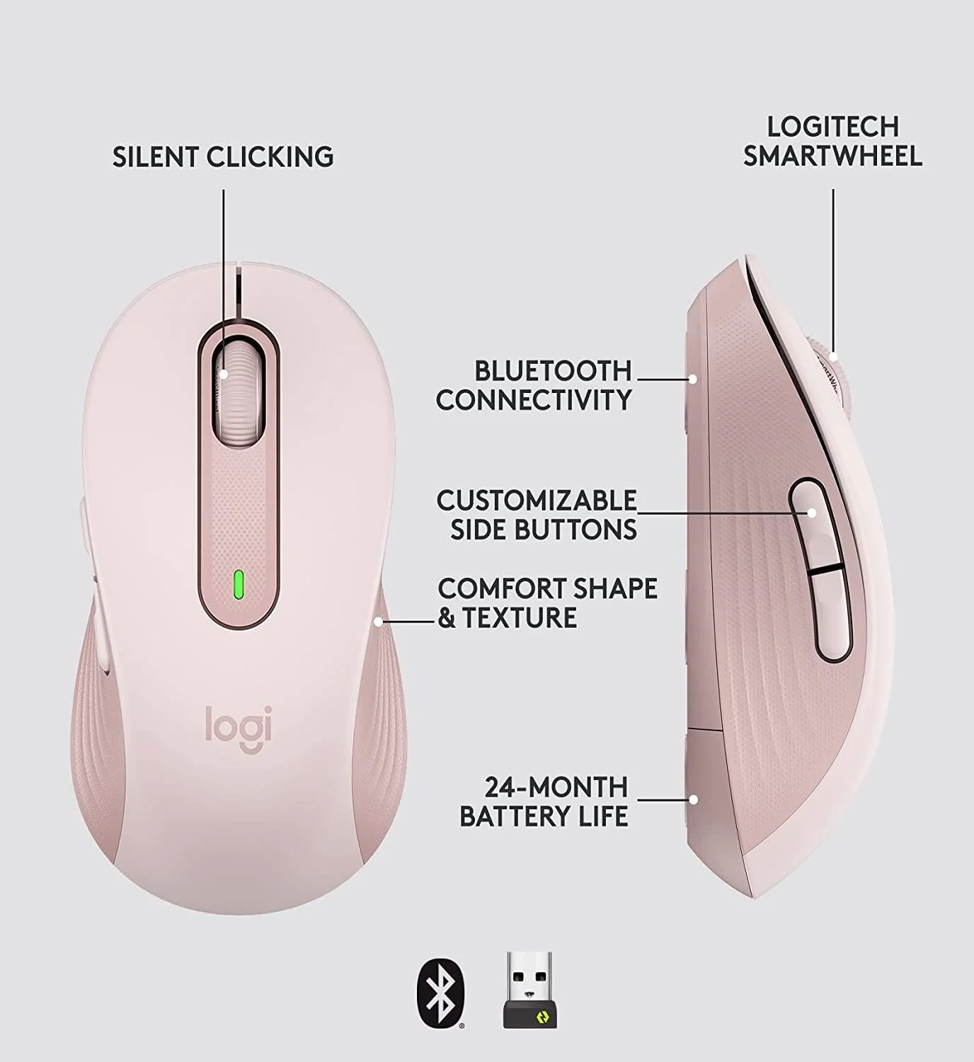 Logitech 910-006263 Logitech Signature M650 Medium Wireless Mouse - Rose view 2