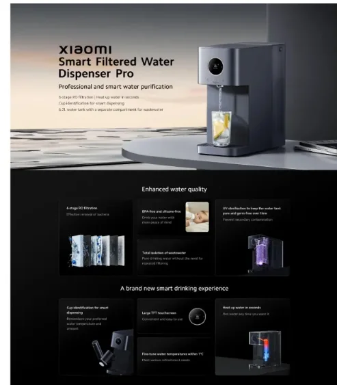 Xiaomi BHR8176GB Xiaomi Smart Filtered Water Dispenser Pro UK view 4