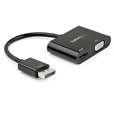 Startech.Com DisplayPort to HDMI VGA Adapter 4K 60Hz StarTech.com DisplayPort to HDMI VGA Adapter - DP 1.2 HBR2 to HDMI 2.0 4K 60Hz or VGA Monitor Converter - Digital Video Display Adapter - 1 x 20-pin DisplayPort 1.2 Digital Audio/Video - Male - 1 x 19-pin HDMI 2.0 Digital Audio/Video - Female, 1 x 15-pin HD-15 - Female - Black
