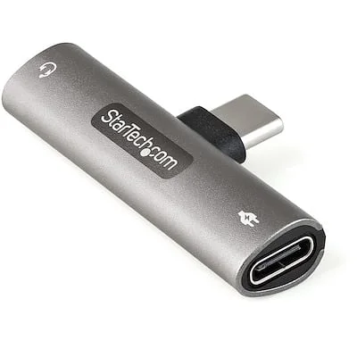 Startech.Com USB C Audio Charge Adapter 3.5mm Jack/PD StarTech.com Audio Adapter - 1 Each - 1 x 24-pin USB Type C Powered USB Male - 1 x 24-pin USB Type C Powered USB Female, 1 x Mini-phone Audio Female - Silver