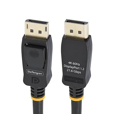 Startech.Com 0.5M DISPLAYPORT CABLE WITH LATCHES M/M StarTech.com 50cm (1ft) DisplayPort 1.2 Cable, 4K x 2K UHD VESA Certified DisplayPort Cable, DP Cable/Cord for Monitor, w/ Latches - Cable for Audio/Video Device, Monitor, Notebook, Workstation, Projector - First End: 1 x 20-pin DisplayPort 1.2 Digital Audio/Video - Male - Second End: 1 x 20-pin DisplayPort 1.2 Digital Audio/Video - Male - 21.6 Gbit/s - Supports up to4096 x 2160 - Shielding - Nickel Plated Connector - CMG - 28 AWG - Black