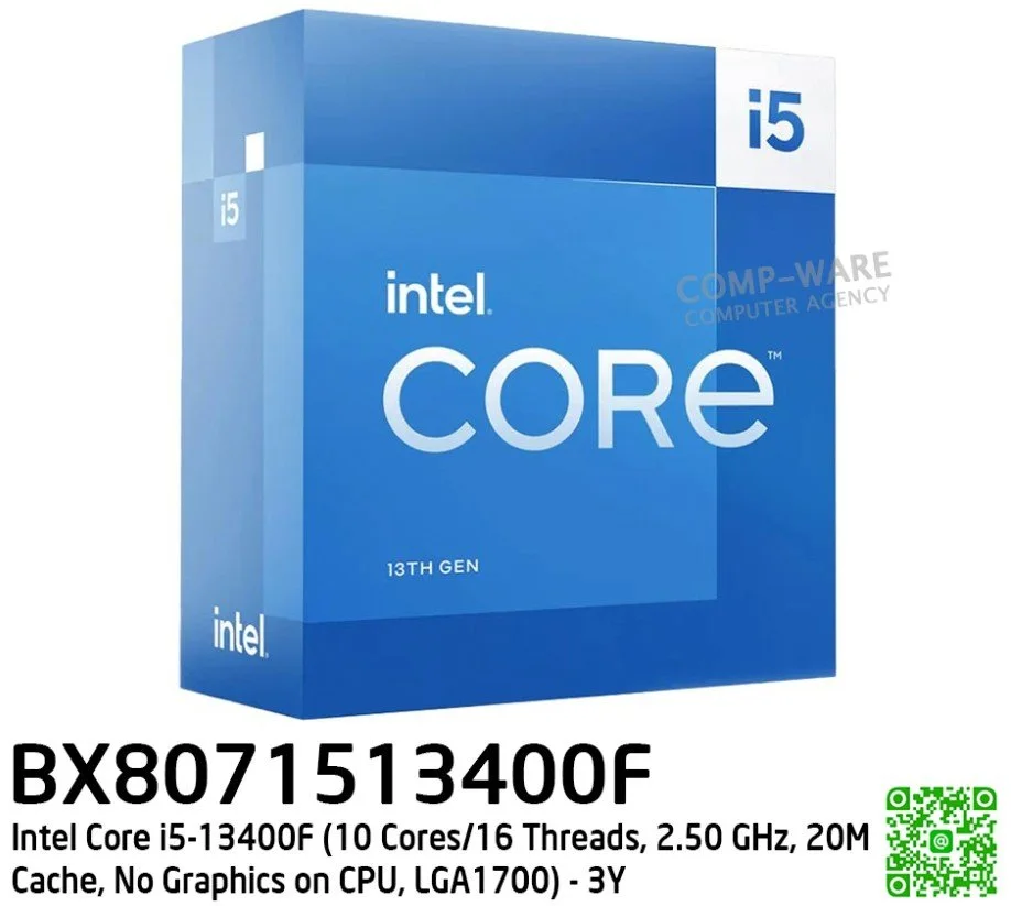 Intel CORE I5-13400F 2.50GHZ SKTLGA1700 20.00M Intel Core i5 (13th Gen) i5-13400F Deca-core (10 Core) 2.50 GHz Processor - 20 MB L3 Cache - 64-bit Processing - 4.60 GHz Overclocking Speed - 10 nm - Socket LGA-1700 No Graphics - 65 W - 16 Threads