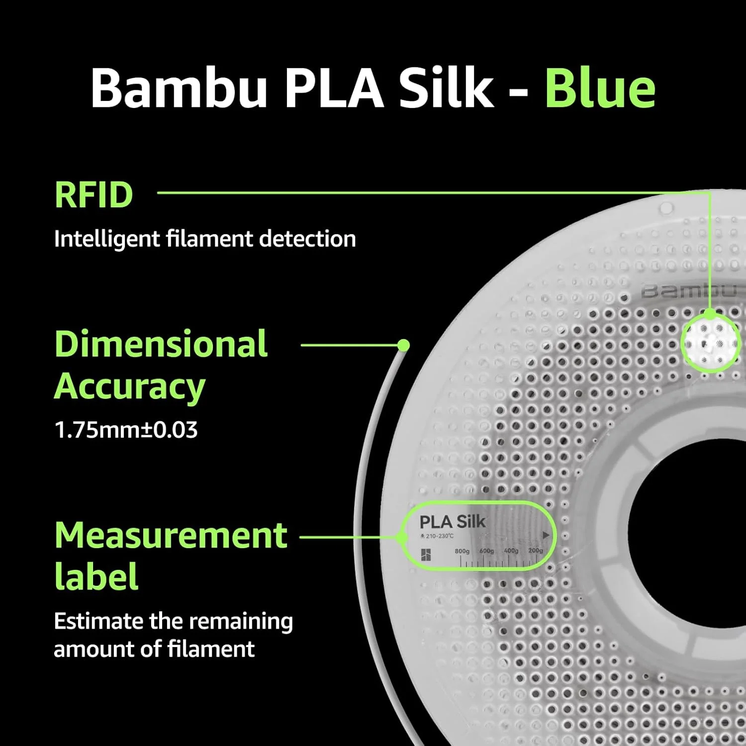 Bambu Lab A06-B1-1.75-1000-SPL Bambu PLA Silk+ - Blue - with Bambu Reusable Spool view 4