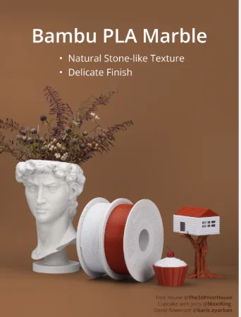 Bambu Lab A07-D4-1.75-1000-SPL Bambu PLA Marble Filament - White Marble - with Bambu Reusable Spool view 4