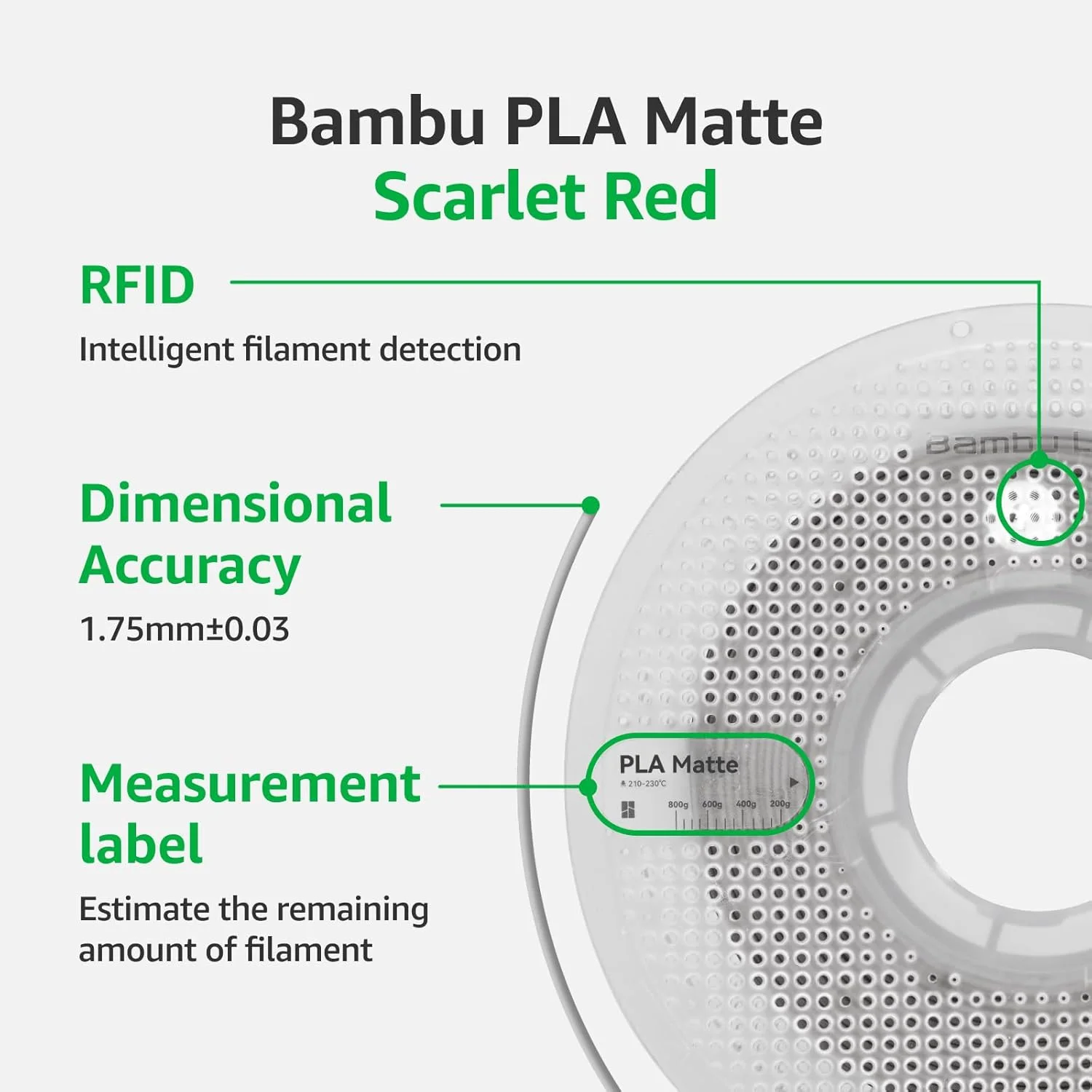 Bambu Lab A01-R1-1.75-1000-SPL Bambu PLA Matte Filament - Scarlet Red - with Bambu Reusable Spool view 4