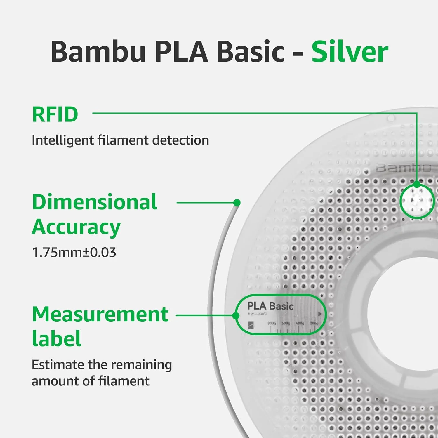 Bambu Lab A00-D1-1.75-1000-SPLFREE Bambu PLA Basic Filament - Silver view 3