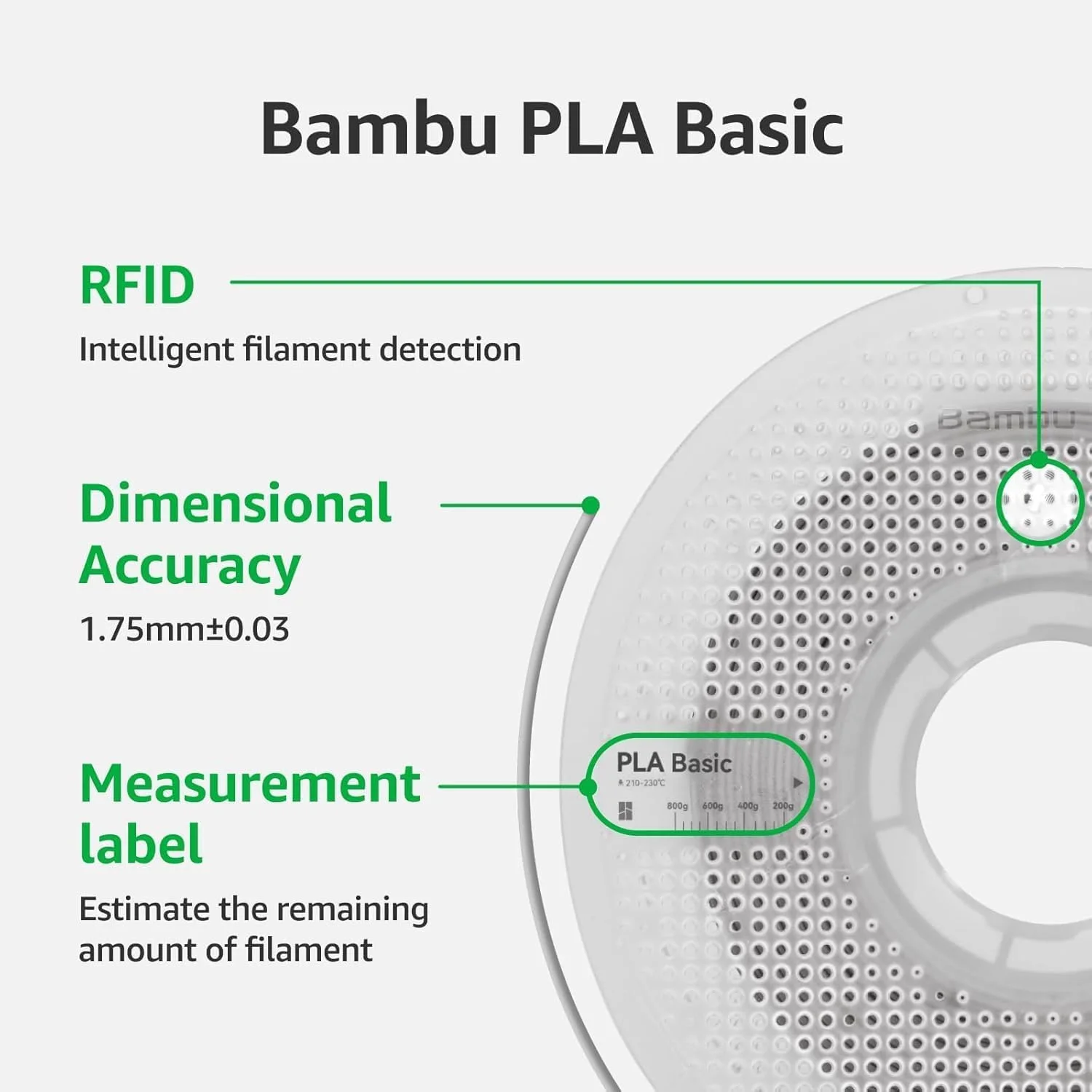 Bambu Lab A00-W1-1.75-1000-SPL Bambu PLA Basic Filament - Jade White - with Bambu Reusable Spool view 2