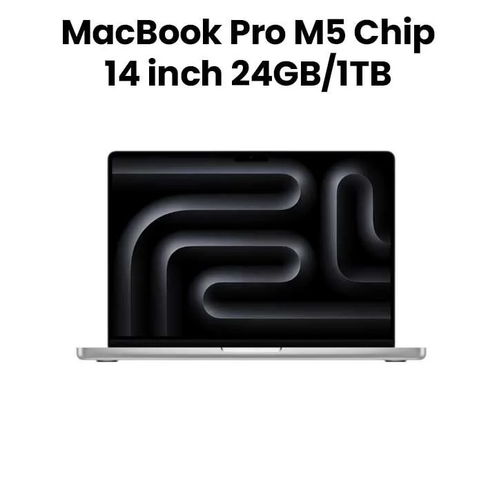 Apple MBP 14 SL/10C/10C GPU/24GB/1TB-B&E 14-inch MacBook Pro: Apple M5 chip with 10‑core CPU and 10‑core GPU, 24GB, 1TB SSD - Silver