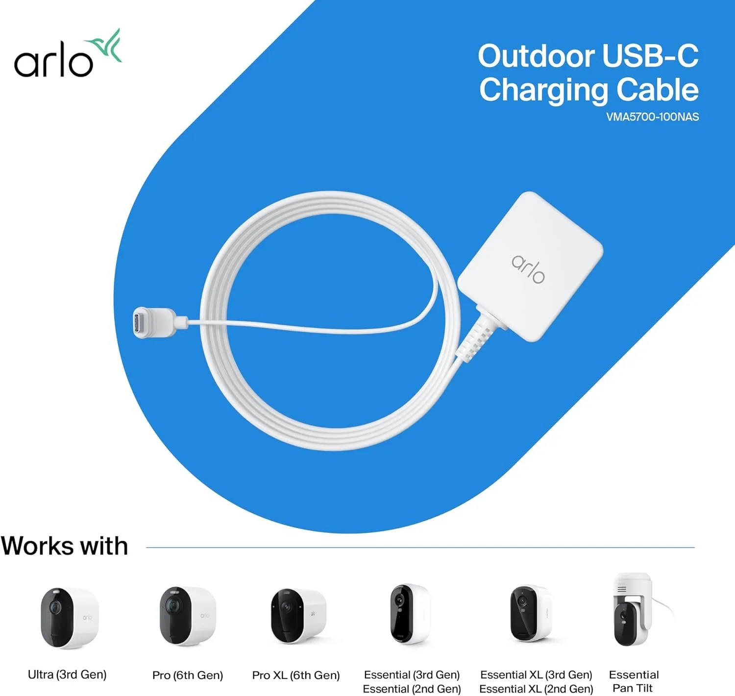 Arlo VMA5700-100UKS Arlo Essential Outdoor Charging Cable (7.6 m) view 2