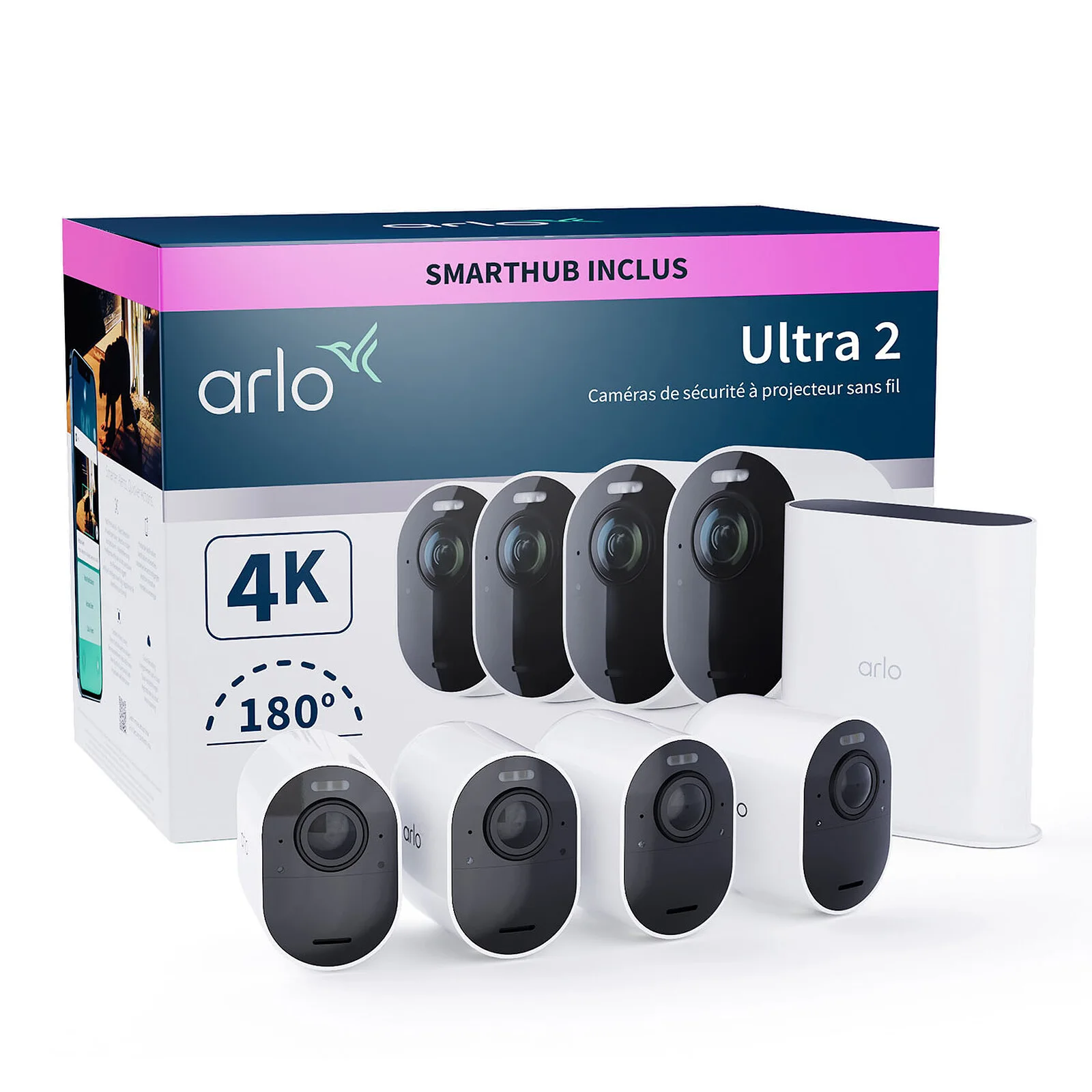 Arlo VMS5440-200APS Arlo Ultra 2 Spotlight Camera - 4K UHD Wire-Free Security Camera System – 4 Cameras