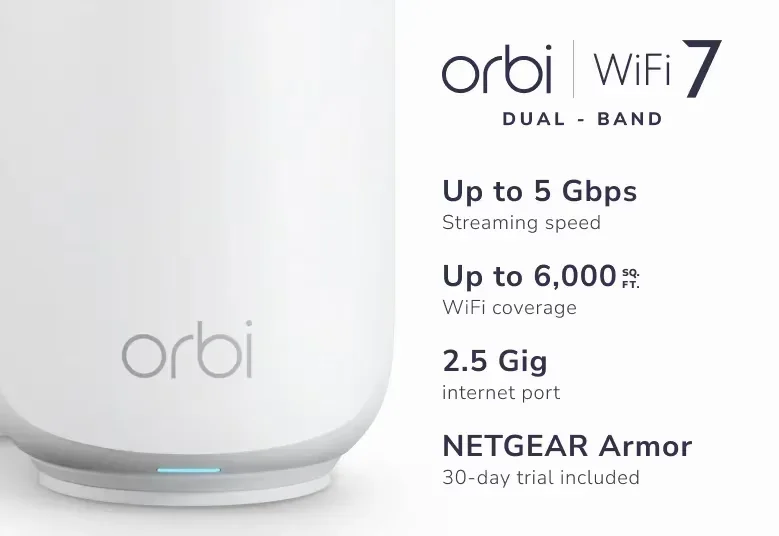 Netgear RBE373 NETGEAR Orbi 370 Dual-Band WiFi 7 Mesh System - BE5000 5Gbps - 3-Pack view 3